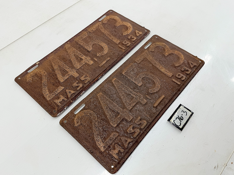 Orig. Paint PAIR 1934 244573 Massachusetts License Plate Sign MA 244.573 C76-3