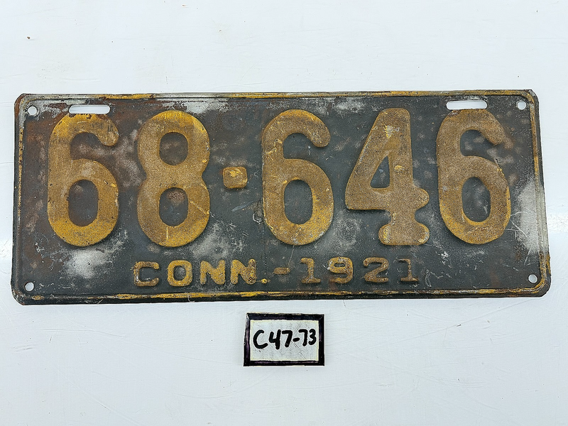 Original Paint 1921 68-646 Connecticut License Plate Sign C47-73