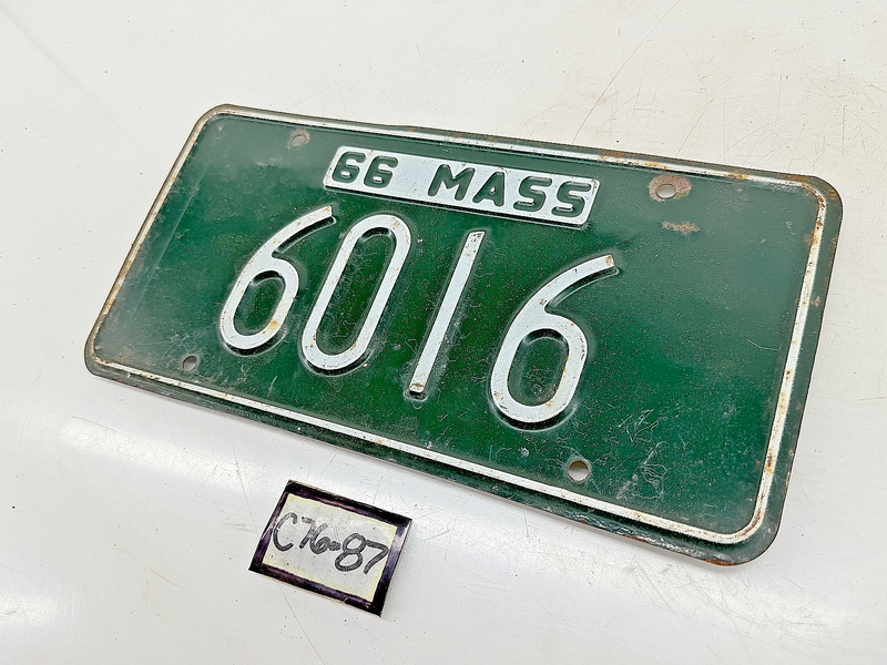Orig. Paint 1966 6016 Massachusetts License Plate Sign MA 6016 C76-87