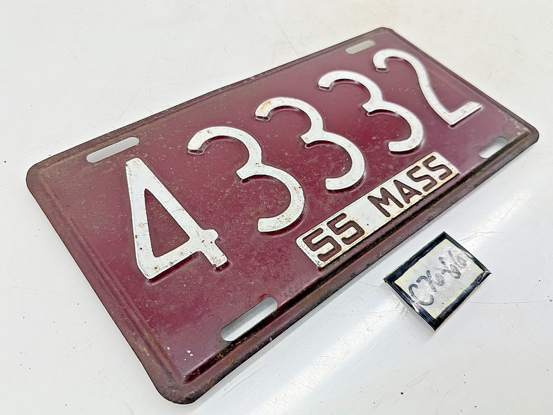 Orig. Paint 1955 43332 Massachusetts License Plate Sign MA 43332 C76-66