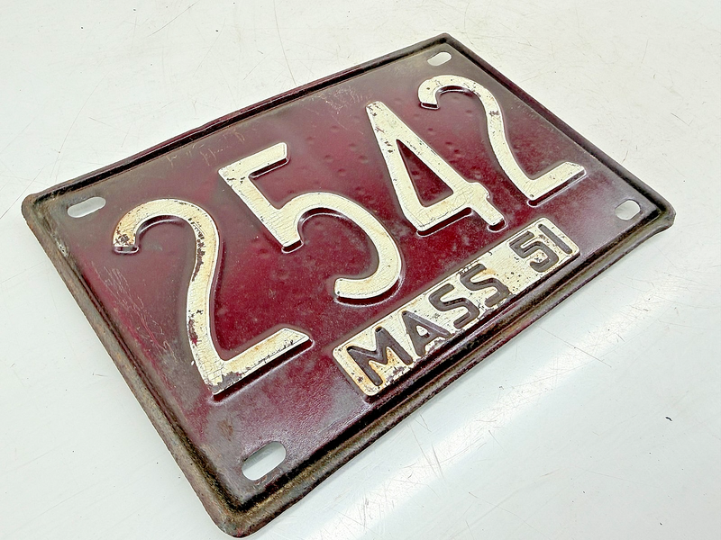 Orig. Paint 1951 2542 Massachusetts License Plate Sign MA 2542 C76-57
