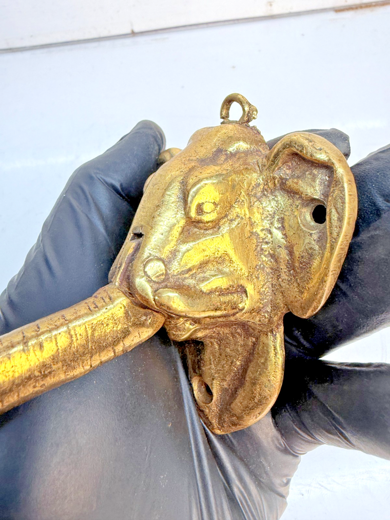 VINTAGE ANTIQUE BRASS ELEPHANT LONG TRUNK DOOR KNOCKER 7" B68-13