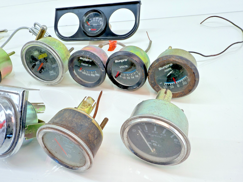 Vintage Auto Gauges LOT Oil Pressure Volt Amp Temp VDO Jegs SW Moon Gauges C32