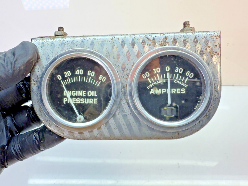 Stewart Warner 1930's - 1960's Dash Ampere & Oil Gauge Panel Rat Hot Rod C24-44