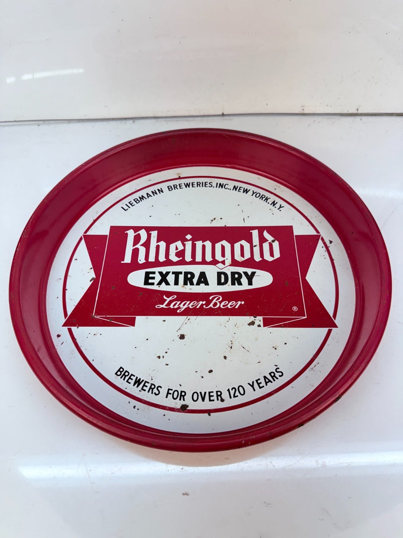 Vintage ORIGINAL Rheingold Beer Metal Serving 13" Tray Mancave BAR Tray-5