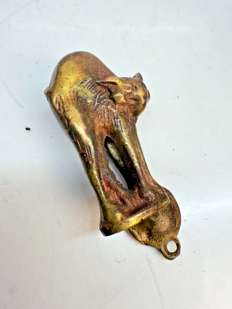 Vintage Brass Cat Door Knocker Arched Back Halloween Scaredy Cat 3.5" B68-31