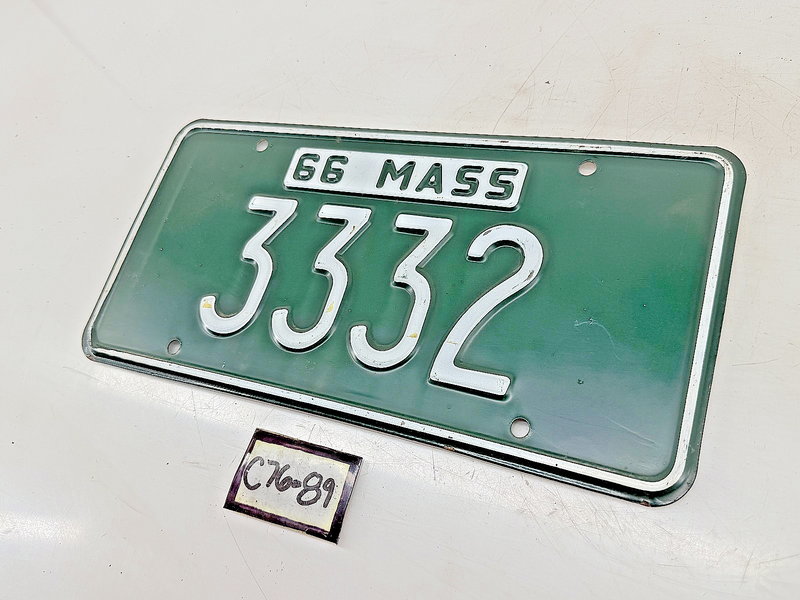 Orig. Paint 1966 3332 Massachusetts License Plate Sign MA 3332 C76-89