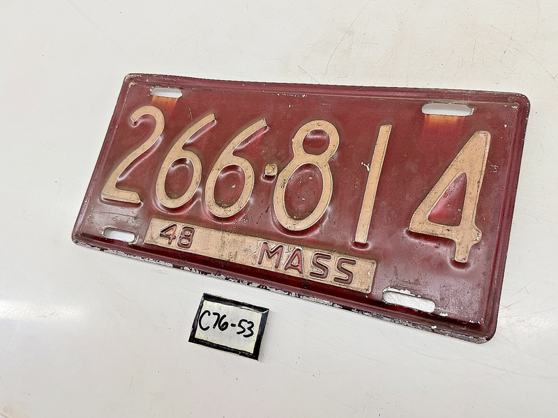 Orig. Paint 1948 266814 Massachusetts License Plate Sign MA 266-814 C76-53