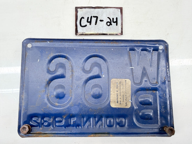 Restored Original 1932 CT WB 66 Connecticut License Plate Metal Sign C47-24