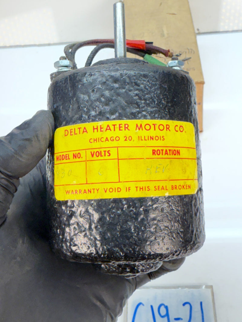 NOS DELTA HEATER MOTOR 830 - ROTATION CCW OR CW- 1/4" SHAFT DIAMETER 6V C19-21