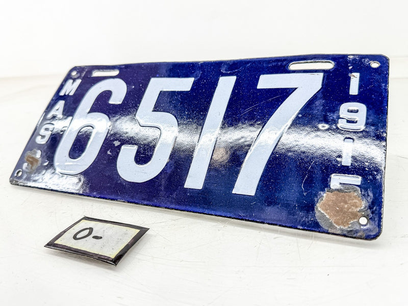 Original Porcelain 1915 6517 Massachusetts License Plate Sign MA 65 17 O-504