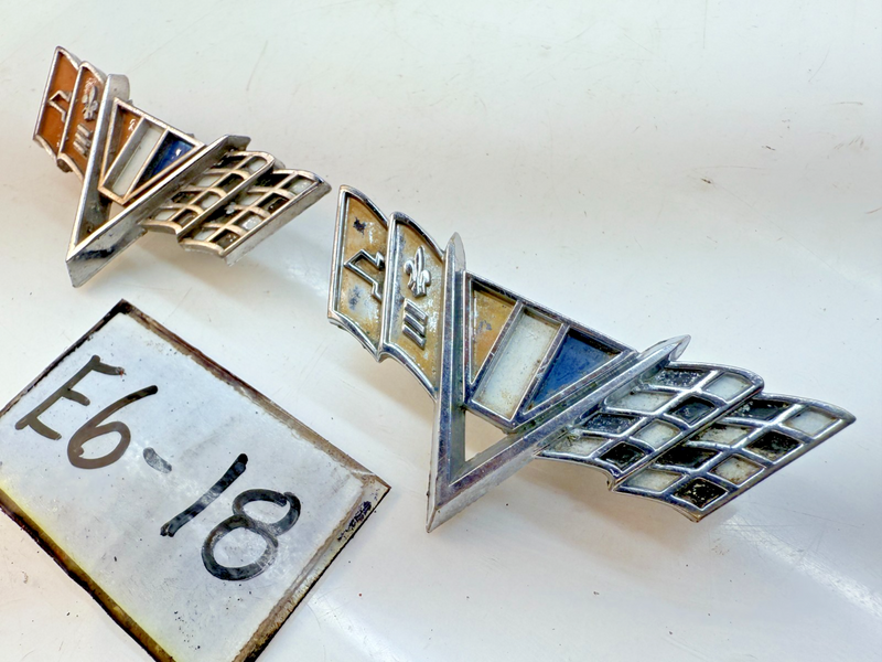 OEM GM Pair 1964 1965 1966 1967 Chevy V Flag Front Fender Emblem 3840318 E6-18