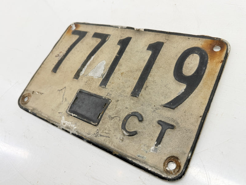 Vintage Connecticut Car License Plate 77119 CT 1950s Black White C47-64