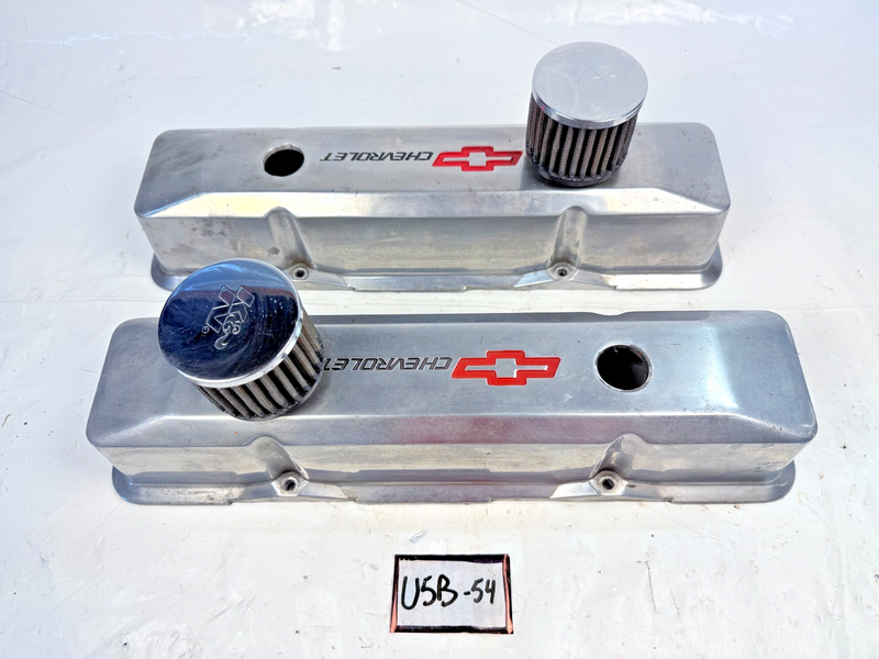 GM SBC Aluminum Polished Valve Covers Red Bowtie Dual Breathes U5B-54