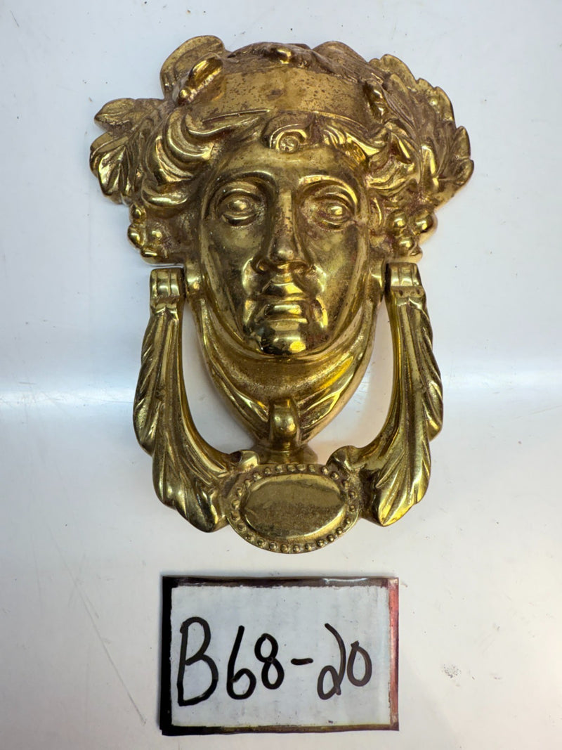 VINTAGE ANTIQUE BRASS LADY GODESS FIGURE SALVAGED DOOR KNOCKER 7" B68-20
