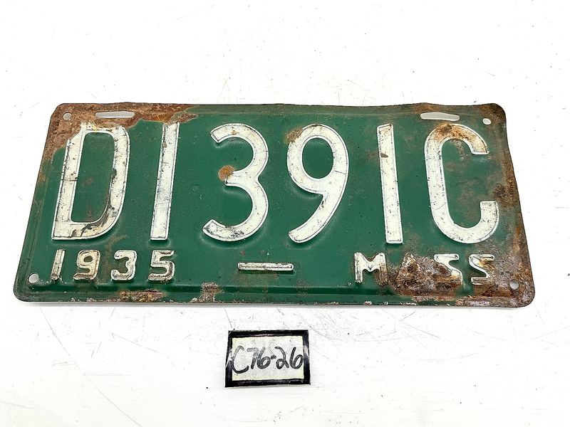 Orig. Paint 1935 DEALER D1391C Massachusetts License Plate Sign MA D1391C C76-26