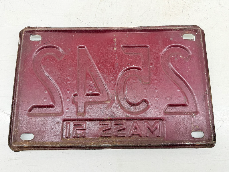 Orig. Paint 1951 2542 Massachusetts License Plate Sign MA 2542 C76-57