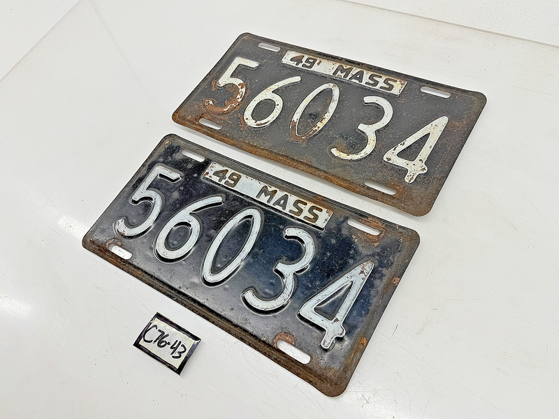 Vintage PAIR 1949 56034 Massachusetts License Plate Sign MA 56034 C76-43