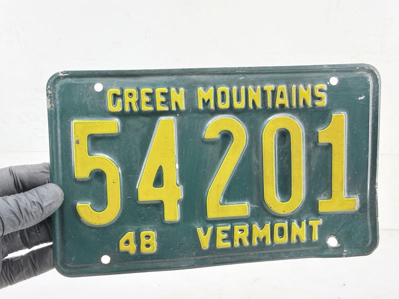 Original Paint 1948 VT 54201 Vermont License Plate Garage Metal Sign C47-11