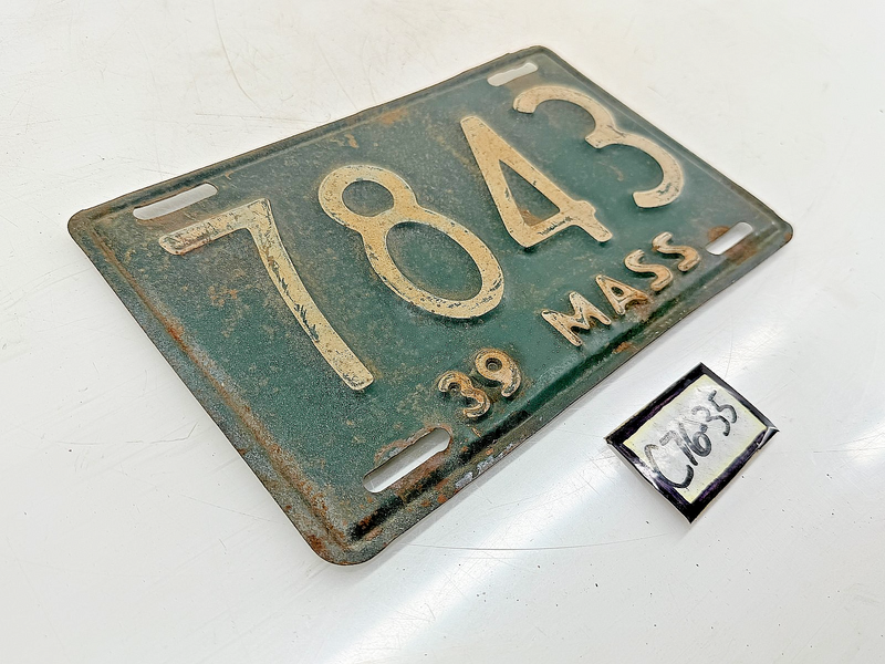 Orig. Paint 1939 7843 Massachusetts License Plate Sign MA 7843 C76-35