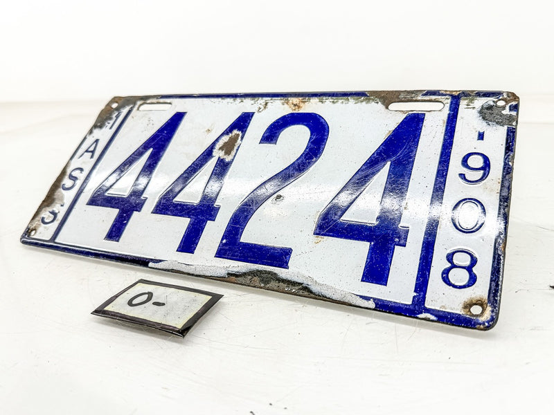 Original Porcelain 1908 4424 Massachusetts License Plate Sign MA 44 24 O-506
