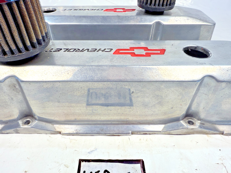 GM SBC Aluminum Polished Valve Covers Red Bowtie Dual Breathes U5B-54