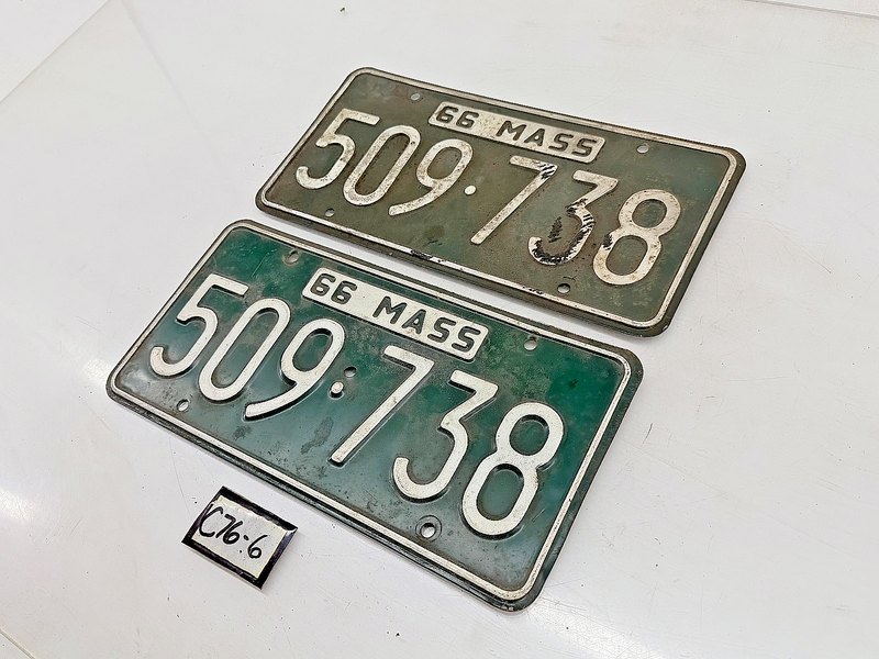 Orig. Paint PAIR 1966 509738 Massachusetts License Plate Sign MA 509:738 C76-6