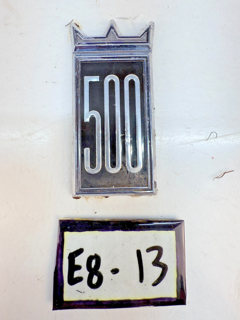 BRKN OEM 1965 Ford Custom 500 Sedan CUSTOM 500 REAR QUARTER PANEL EMBLEM E8-13