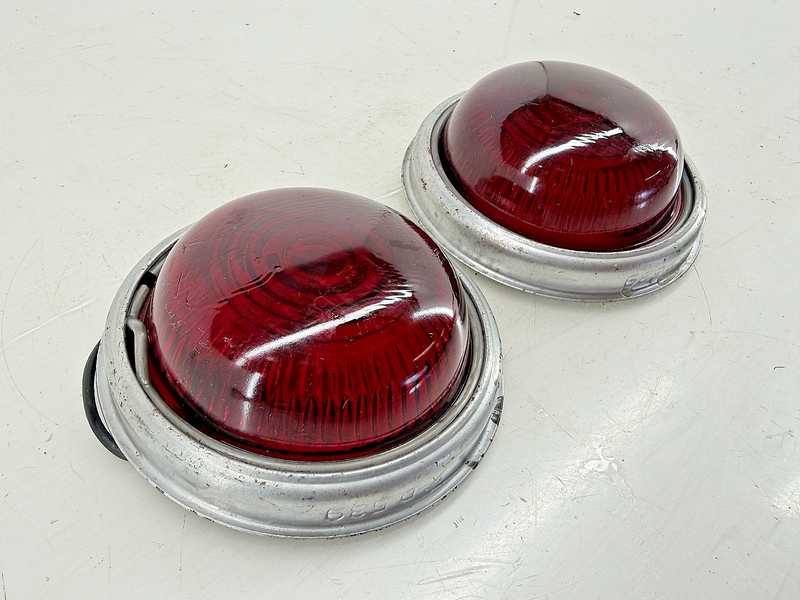 NOS Vintage KD Lamp Co KD 539 SEMA Approved PAIR Red Glass Lens & Housing C37-55