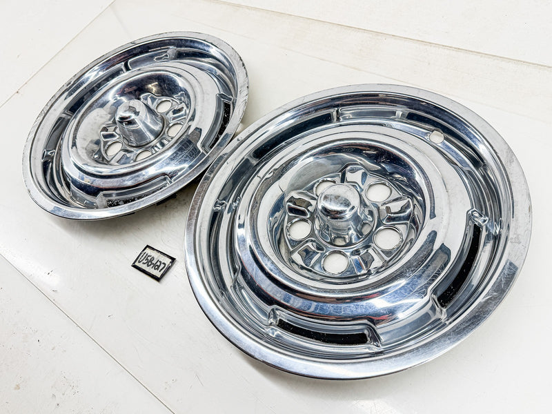 OEM 1964 1965 1966 Mercury Comet Cyclone PAIR Chrome Hubcaps Stainless U5B-127