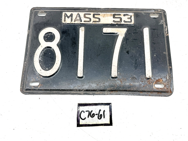Orig. Paint 1953 8171 Massachusetts License Plate Sign MA 8171 C76-61