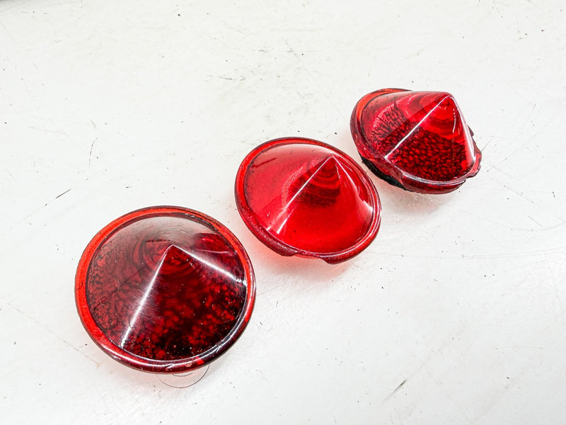 VINTAGE 1930S - 1950S RED GLASS CONE BULLET REFLECTOR LENSES LOT 3 C79-19