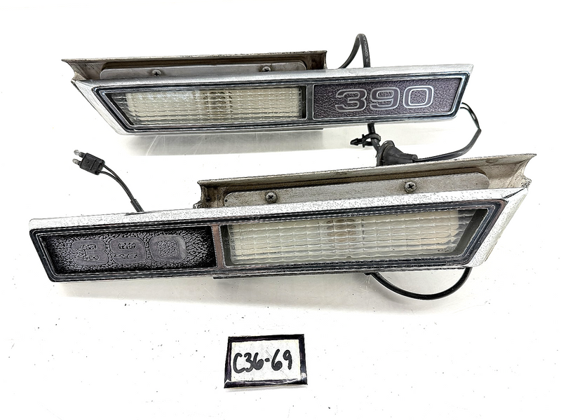 OEM 1969 Ford Galaxie 390 PAIR Front Side Marker Lights, Bezels, Lens 69 C36-69