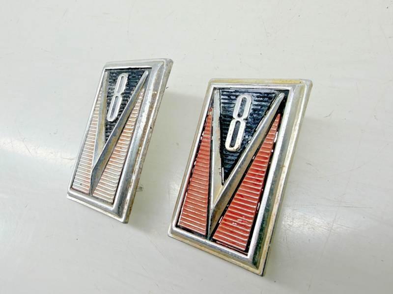 OEM 1965 Ford Mercury Comet V8 Fender Emblems Ornaments Trim Pair E9-90