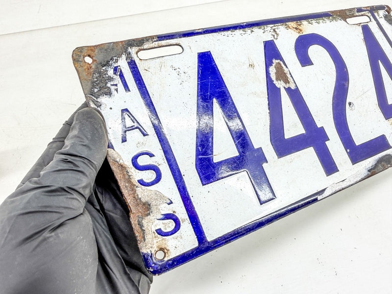 Original Porcelain 1908 4424 Massachusetts License Plate Sign MA 44 24 O-506