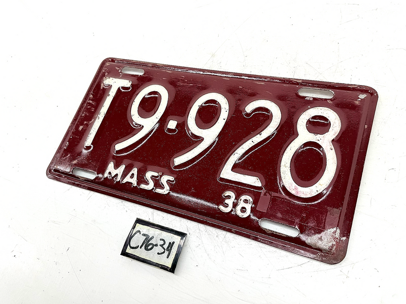 Repainted 1938 T9928 Massachusetts License Plate Sign MA T9.928 C76-34