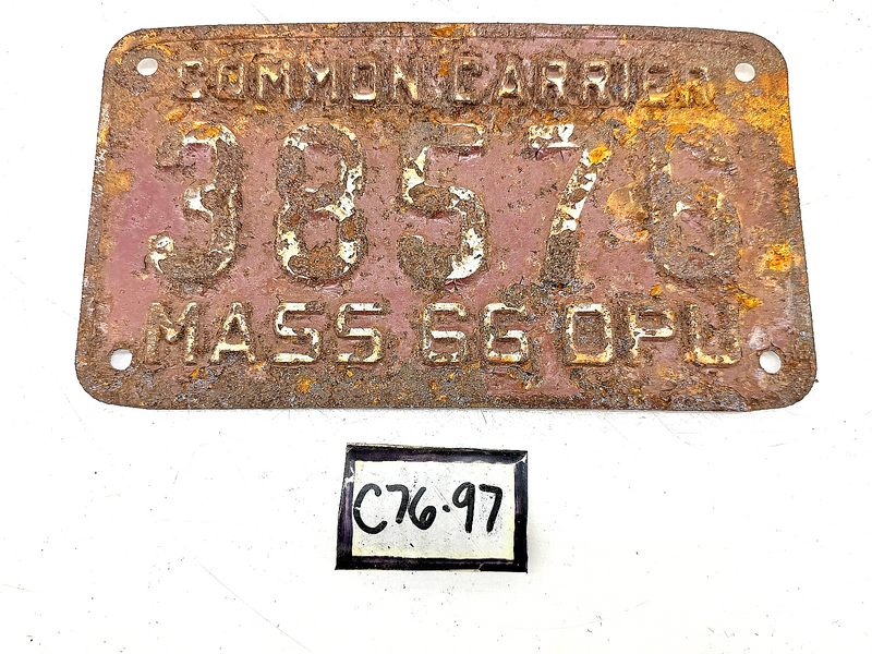 Vintage 1966 COMMON CARRIER 3857 Massachusetts License Plate Sign MA 3857 C76-97