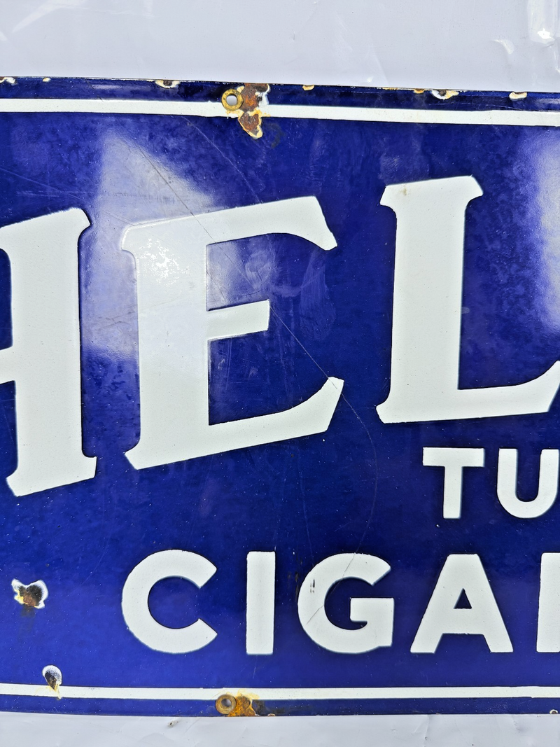 VINTAGE ORIGINAL HELMAR TURKISH CIGARETTES PORCELAIN COBALT BLUE ENAMEL SIGN