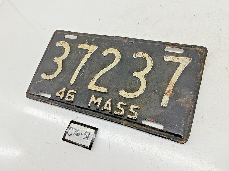 Orig. Paint 1946 37237 Massachusetts License Plate Sign MA 37237 C76-51