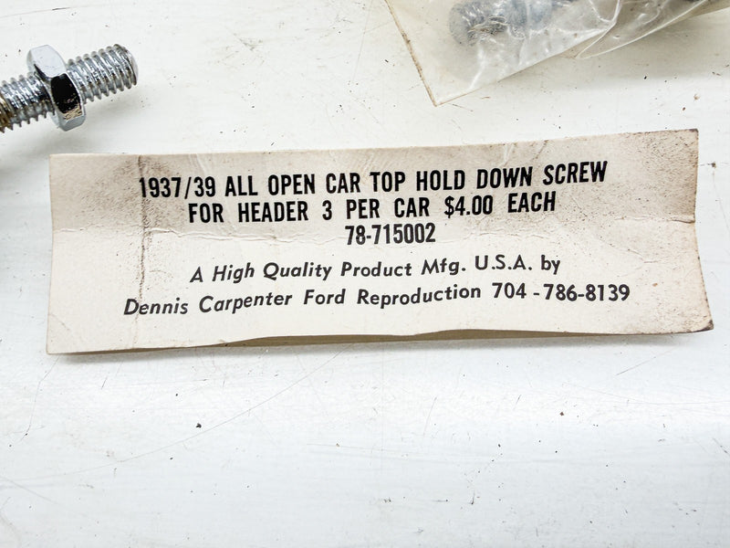 1937 - 1939 FORD OPEN CAR TOP HOLD DOWN SCREWS REPRO + 1939 WIPER KNOB C79-35