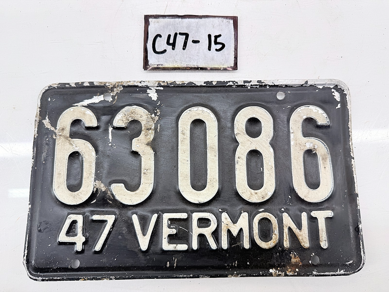 Original Paint 1947 VT 63086 Vermont License Plate Garage Sign C47-15