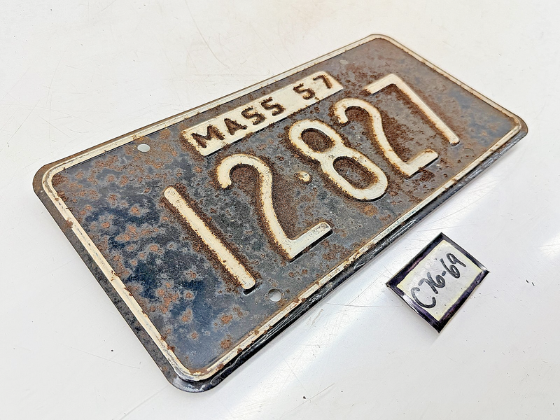 Orig. Paint 1957 12827 Massachusetts License Plate Sign MA 12-827 C76-69