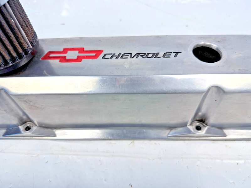 GM SBC Aluminum Polished Valve Covers Red Bowtie Dual Breathes U5B-54