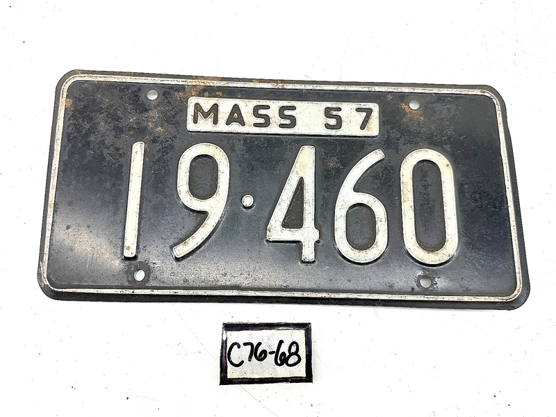 Orig. Paint 1957 19460 Massachusetts License Plate Sign MA 19-460 C76-68