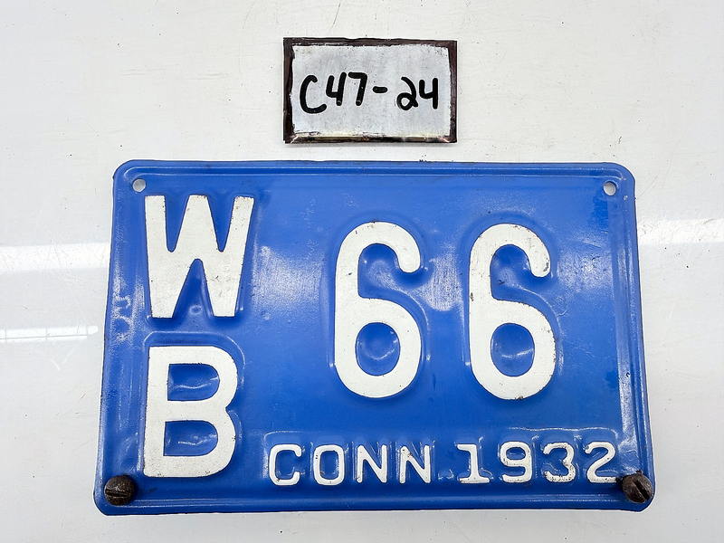 Restored Original 1932 CT WB 66 Connecticut License Plate Metal Sign C47-24
