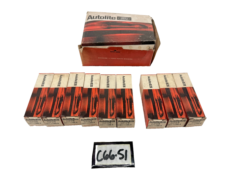 (9) NOS 1962 FORD AUTOLITE SPARK PLUGS C20Z-12405-A BF-92 C66-51