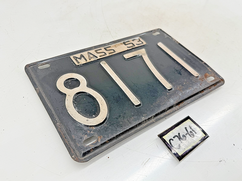 Orig. Paint 1953 8171 Massachusetts License Plate Sign MA 8171 C76-61
