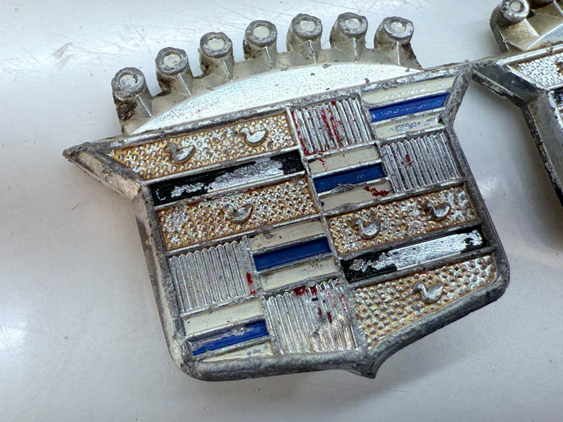 OEM 1960's - 1970's CADILLAC PAIR of Crest Wheelcover Badge Emblem 10661 E5-42