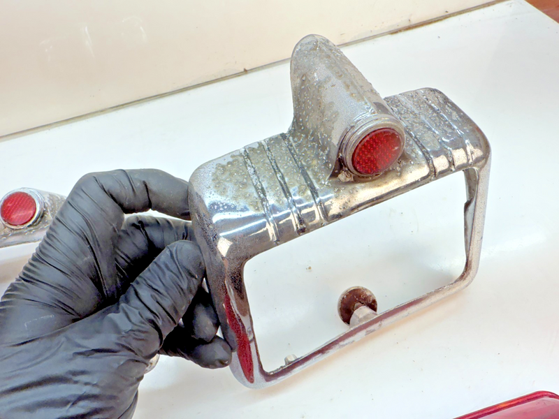 OEM 1946 1947 1948 DODGE DELUXE D24 Chrome Taillight Bezels & Red Glass B84-20