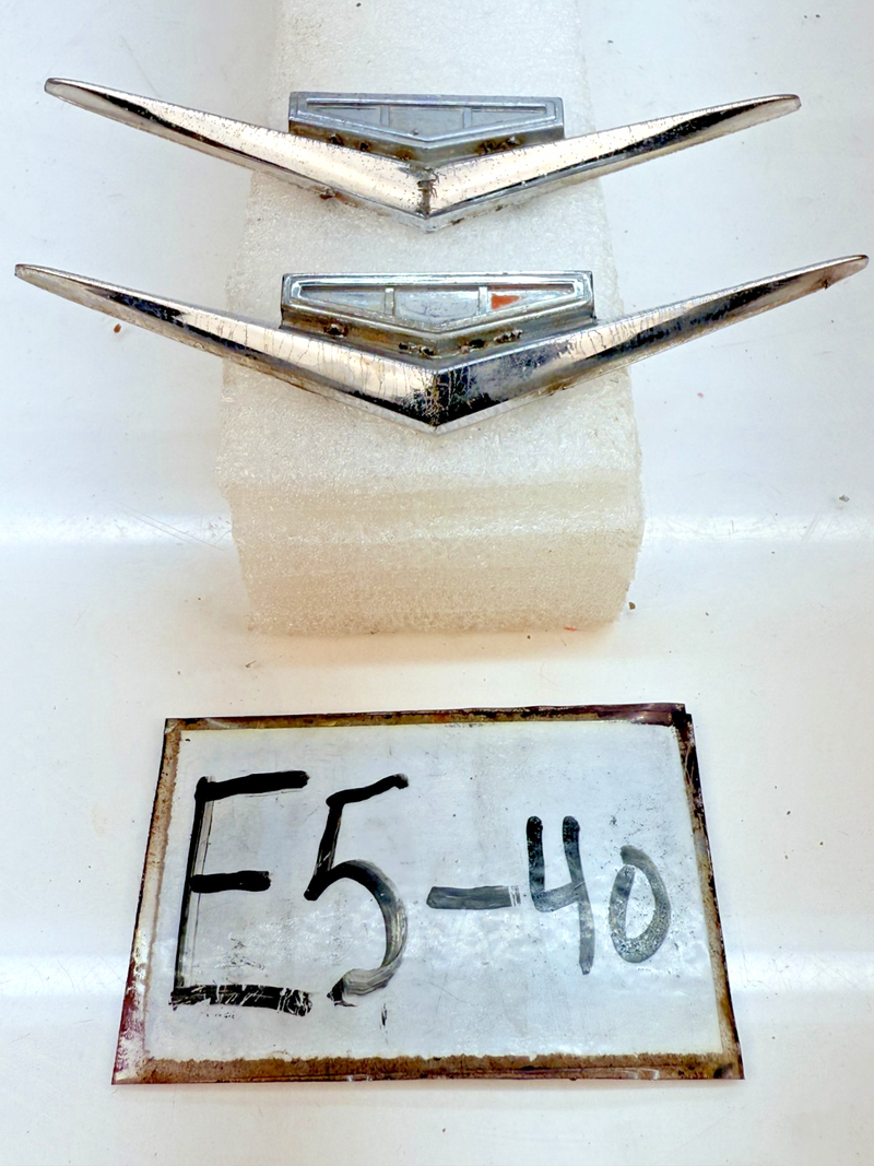 OEM 1962 1963 1964 Chevrolet IMPALA PAIR Chrome V Fender Emblem 3791999 E5-40